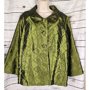 Dorman Green Metallic Quilted Swing Jacket XL Lagenlook Artsy Button